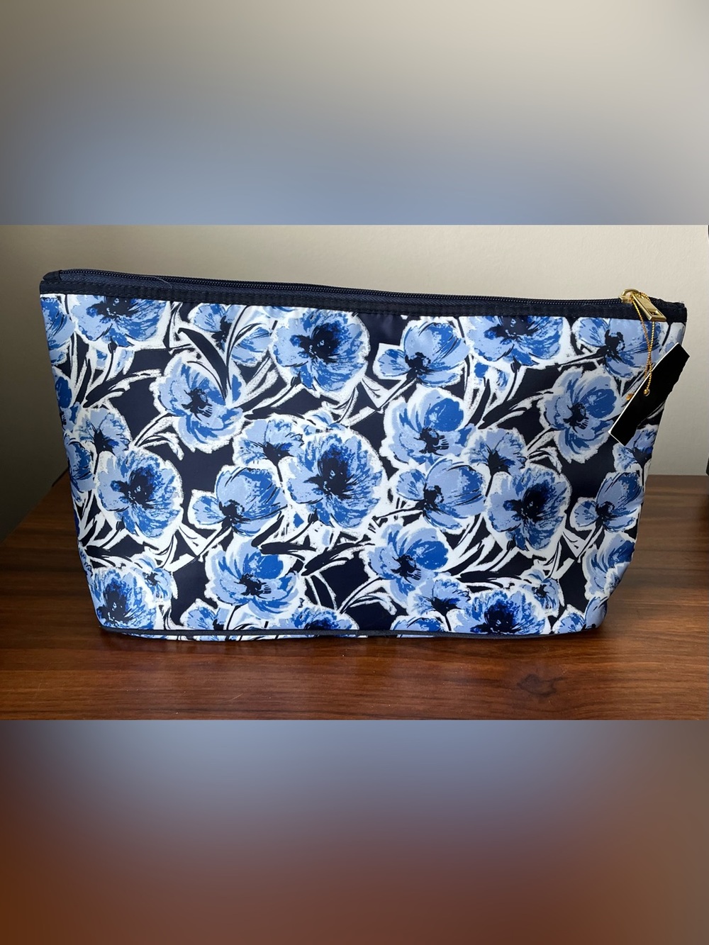 Blue Floral Cosmetic Pouch 14x18